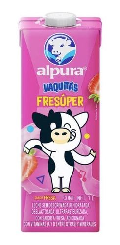 Leche Alpura Vaquitas Sabor A Fresa 1 L 12pzas