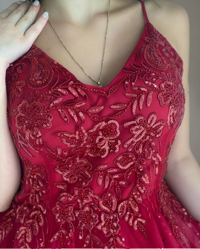 Vestido Largo Con Capas De Tul Princesa Rojo Moda Pasión