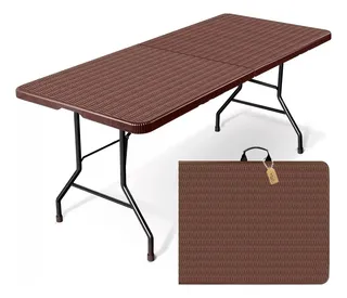 Mesa Plegable De Plástico 1.80 Metros Rattan Z - T9728 Color Marrón