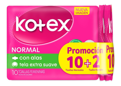 Toallas Kotex Normal Tela Promo 10+2