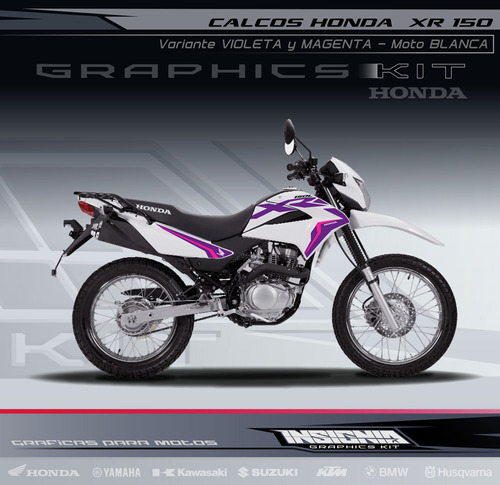 Calcos Honda Xr 150 Moto Blanca- Violeta- Magenta - Insignia