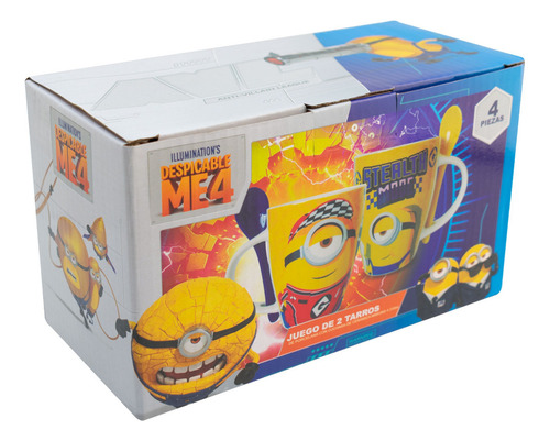 2 Tazas Porcelana Con Cuchara Para Café Minions 310 Ml