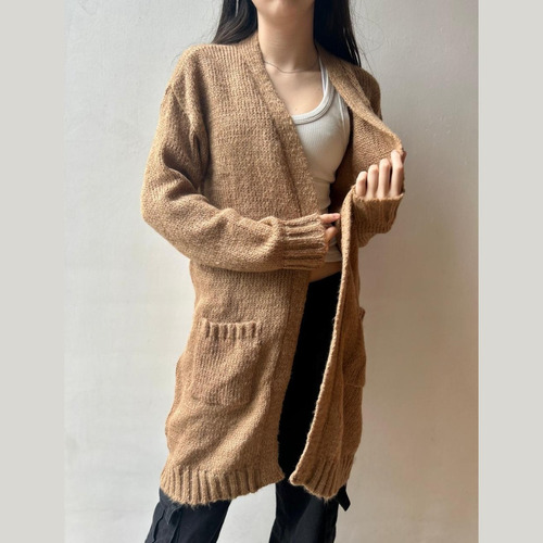 Saco Lana Largo Frisado Cardigan Para Mujer