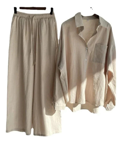Conjunto Casual De Camisa Y Pantalones De Lino Y Algodón Par