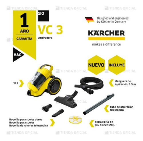 Imagen 2 de 10 de Aspiradora Karcher Multiciclonica Vc 3 Hepa Tienda Oficial
