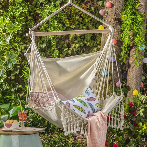 Imagen 2 de 9 de Silla Hamaca Sillon Columpio Jardin Importado Tela Madera
