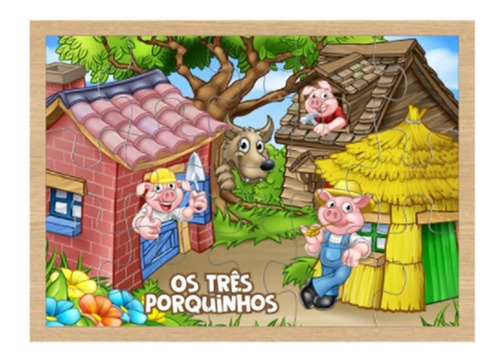 Quebra-cabeça Os Três Porquinhos Brinquedo Educativo Em Mdf