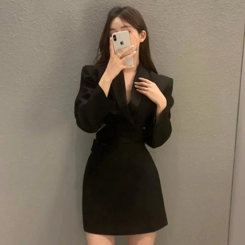 Conjunto De Falda De Poliéster Negro Albaricoque De Estilo C