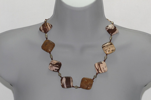 Collar Piedra Natural Dama Jaspe Rutilado Café Beige Ccpn48