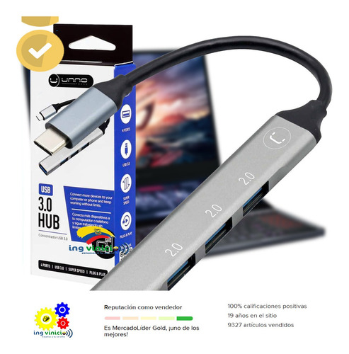 Mini Adaptador Hub Unno 2 En 1 Usb-c A 3xusb 2.0 + Usb 3.0