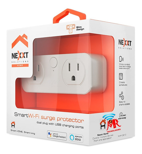 Enchufe Inteligente Wifi Nexxt 220v, 2 Tomas, 2 Puertos Usb