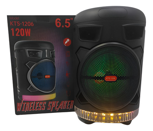 Caixinha De Som Portátil Bluetooth Led Rgb Altomex Kts-1206 Cor Preto