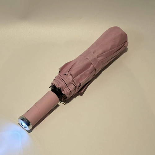Paraguas Totalmente Automáticas Con Linterna Led Giratoria Rosa