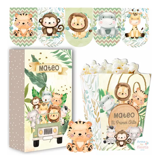 Kit Imprimible Animales Selva Safari Acuarela Texto Editable