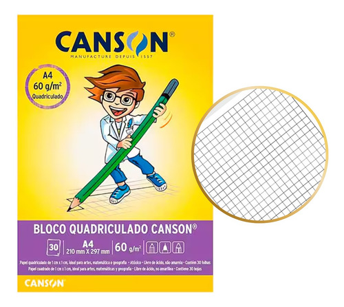 Papel Canson Quadriculado 60g Para Artes E Tarefas Escolares Branco Quadriculado