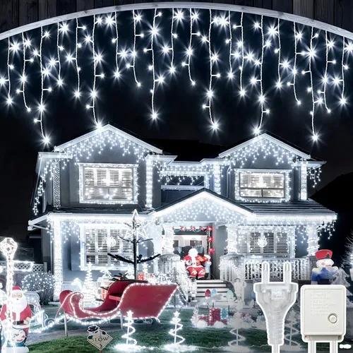 Cascata De Luzes De Natal 10m 320 Led Exterior Com 8 Modos