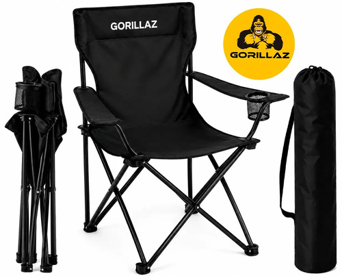 Cadeira Dobrável Camping Portátil Com Apoio de Braço Porta-copos Bolsa Transporte Praia Pesca Suporta 120kg Gorillaz