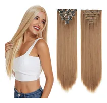 Comprar 7 Piezas De Extensiones De Cabello Natural En Forma De Cortina De Cabello Marrón Rectas Largas, Extensiones De Cabello Largas Directas De Color Sólido