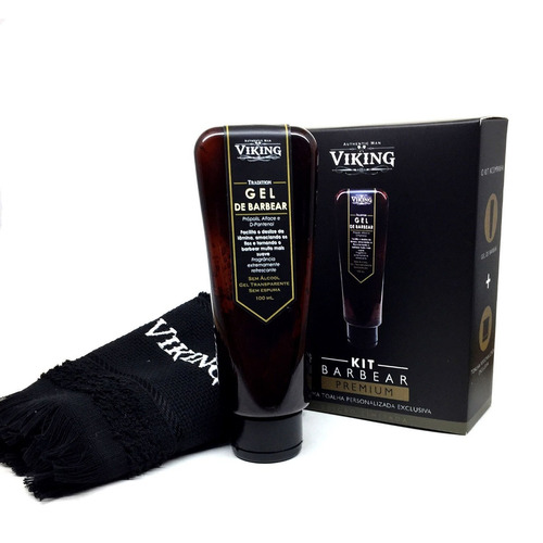 Kit De Barba Premium - Gel De Barbear E Toalha Rosto Viking