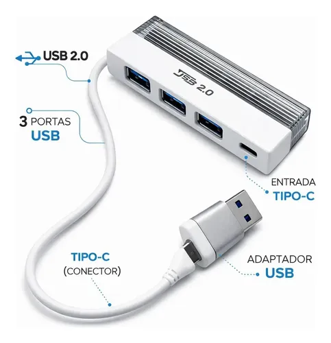 Usb Hub 2.0 5 Portas Usb 1 Porta Tipo-c Lehmox 500gb Branco