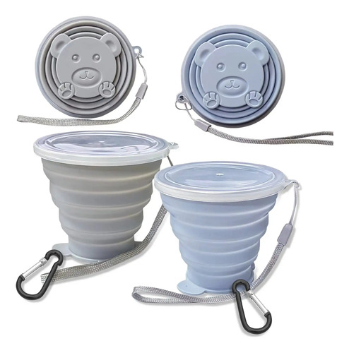 Vaso Plegable De Silicona Con Tapa Gris
