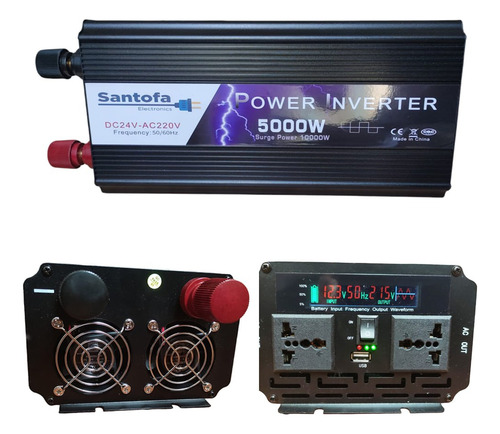 Inversor De Corriente 24v A 220v 5000w 1 Usb 2 Sockets Lcd