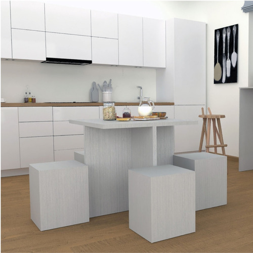 Imagen 2 de 10 de Combo Comedor Living Delos Mesa + 4 Cubos Puff Melamina