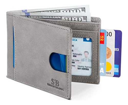 Cartera Para Hombre Delgada Bloqueo Rfid Con 8 Ranuras Gris