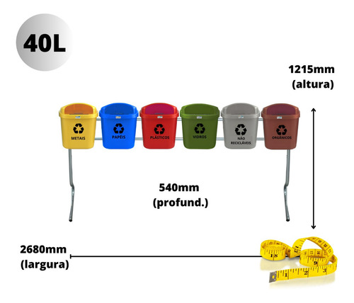 Conjunto Para Coleta Seletiva 40l Com 6 Lixeiras