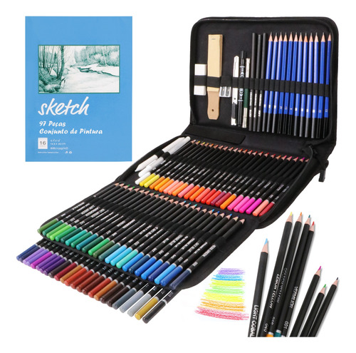 Kit Lápis De Desenho H&b Profissional 97 Pcs