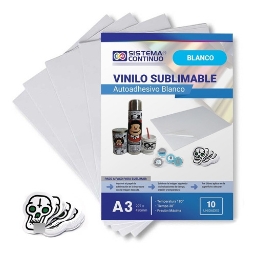 Vinilo Blanco Sublimable Autoadhesivo A3 Pack X10 Unidades