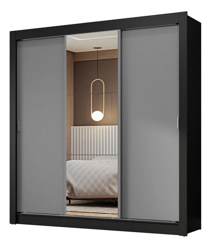 Ropero Closet Madesa 3 Puertas 1 Espejo Ng Color Negro/Gris