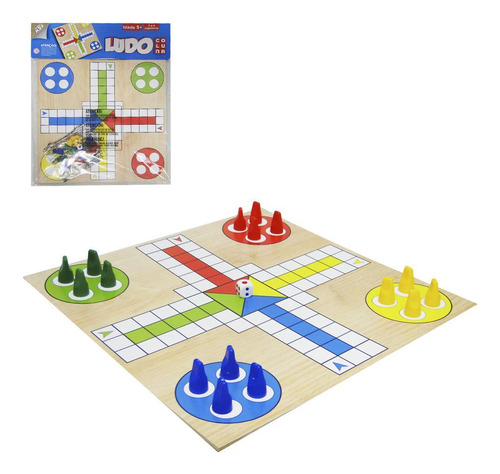 Jogo Ludo Com Tabuleiro De Madeira Mdf + 1 Dado E 16 Pinos