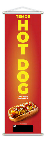 Banner Temos Hot Dog Diversos Sabores Lanche 100x30cm