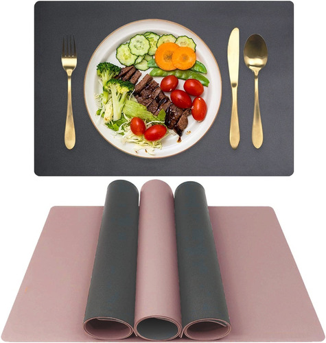 Set 4 Mantel Ecopiel Para Mesa De Comedor Doble Cara Cureo