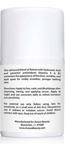 Crema Retinol Para Cara 2,5% Con Ácido Hialurónico Y Vitamin