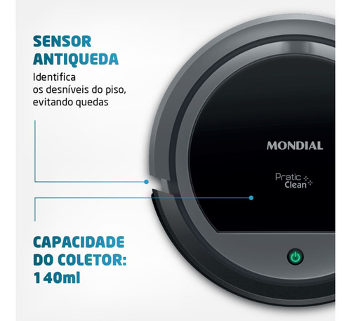Robô Aspirador De Pó Mondial Pratic Clean Rb11 Cinza Bivolt Cor Preto 110V/220V