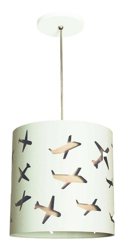 Lustre Pendente Infantil Aviões 25x25 Estrutura Ext. Branco/int. Cáqui 110v/220v