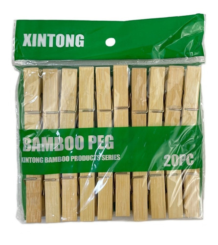 20 Perros De Ropa Pinza Bambú Colgadores Lavandería 7x1.3cm