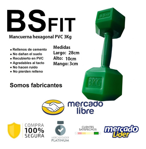 Imagen 2 de 4 de Par Mancuernas Bsfit 3 Kg Pesas Hexagonal Plástico Bicep Gym