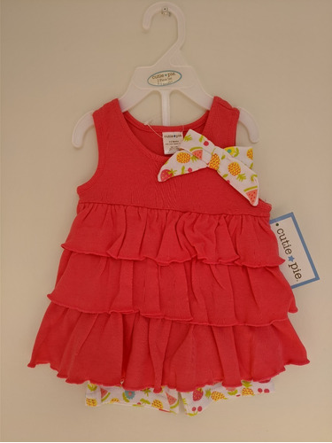 Conjunto Para Niña Cutie Pie 6 A 9 Meses, Vestido Y Bermuda