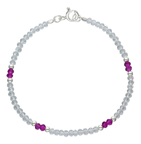 Pulsera Esferas Y Cristales Fucsia De Plata 925+caja