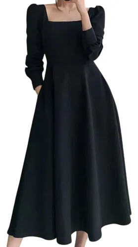 comprar Elegante Vestido De Mujer Cuello Cuadrado Manga Larga