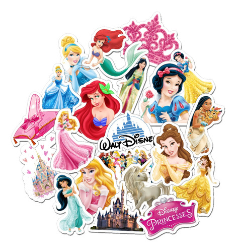 Stickers Princesas Disney X20 En Plancha Troquelados Regalo 