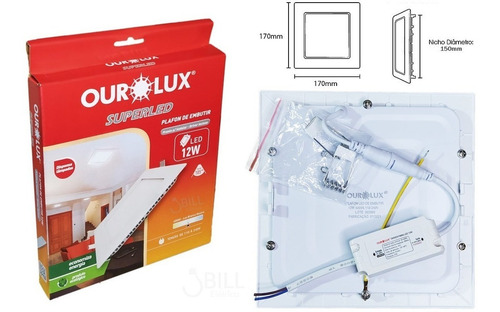 Imagem 3 de 8 de Painel Plafon Led Embutir 12w Quadrado 17cm Ourolux