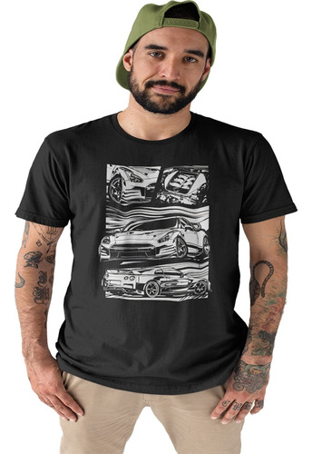 Polera Negra Dtf Algodon Nissan Gtr R35 Ilustracion Auto Car