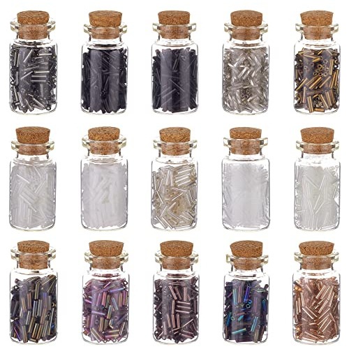 120g 15 Colors Glass Bugle Beads 6mm Silver Lined Tube ...