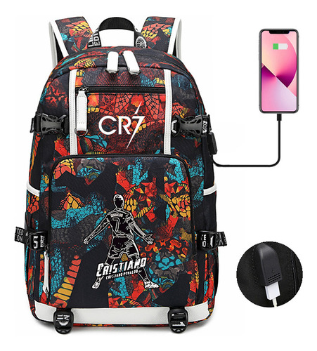 Mochila Usb Con Diseño De Estrella De Fútbol Para Jóvenes Y