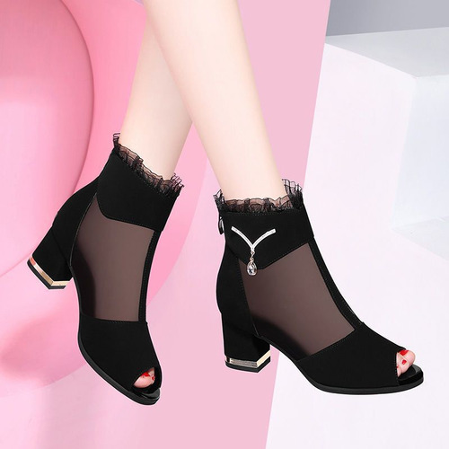 Sandalias De Tacón Alto De Malla Para Mujer - Botas Frescas
