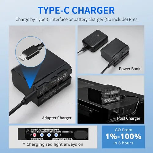 Batería Np-f970 6600 Mah Recargable Usb-c Para Luces Y Cámar
